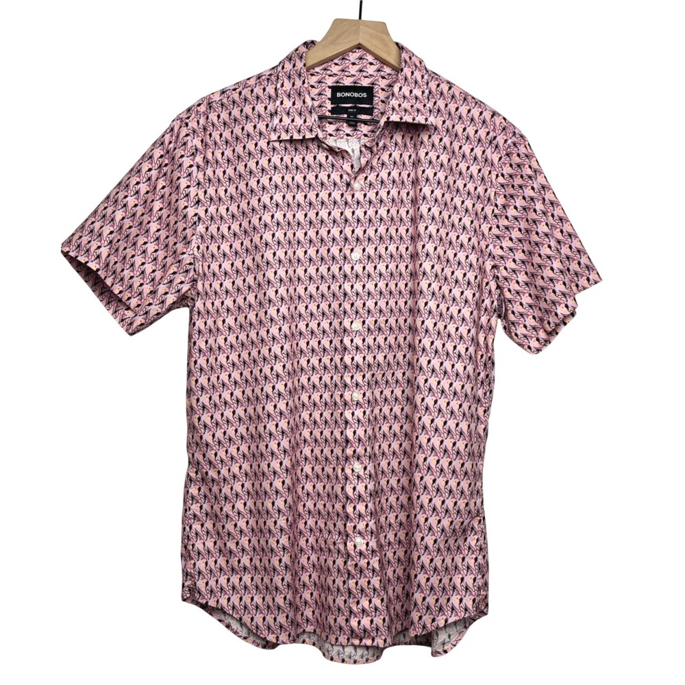 Bonobos Eclectic Grandpa Pink Cockatoo Bird Print Short Sleeve‎ Button Shirt L